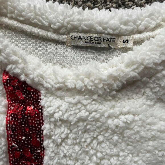 White Sm Fleece Red Sequin Bow Christmas Holiday Sweater Women Christmas Jumper - Picture 3 of 7